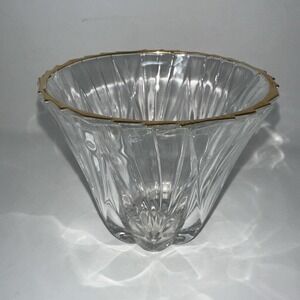 Vintage Cut Crystal Bowl Gold 4" Rim 3" Starburst Flared Glass Nut Dish Clear